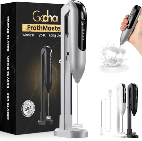 GOCHA Rechargeable Milk Frother, USB-C Electric Milk Foamer Handheld, Double Spring Whisk, 2-Speed...