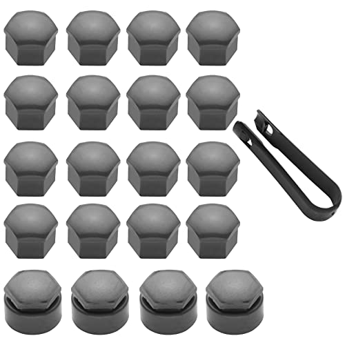 LICQIC 17mm Wheel Nut Covers, 20 Pcs Car Wheel Nut Caps (16 Standard + 4 Locking), Universal Wheel Bolt Covers with Removal Tool, Gloss Grey