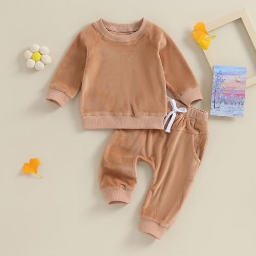 Baby Girl Boy Sherpa Clothes Long Sleeve Fleece Sweater Sweatshirt Pants Set Warm Toddler Winter Clothes2