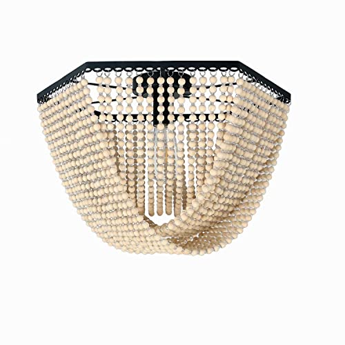 Get Discount Offer Unitary Brand Black Metal and Wood Beads Hexagon Farmhouse Bedroom Flush Mount Ceiling Light Fixture with 1 E26 Bulb Socket, Hallway Light Fixtures Ceiling Mount, Industrial Close to Ceiling Light
