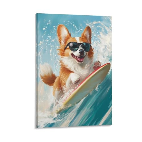 Tableau Corgi déco murale en toile 30x45cm pour salon et chambre