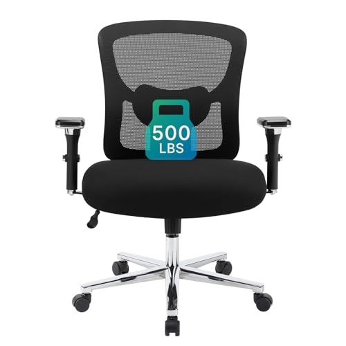 Image of DUMOS Big and Tall Office Desk Chair, Ergonomic Mesh Computer Chair | Comfortable Lumbar Support, 4D Armrest, 500lbs Heavy Duty, Wide Seat, 360 Swivel Rolling Wheels, Adult, Ink