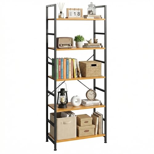 Image of DUMOS 5 Tiers Bookshelf, Classical Book Shelf, Tall Display Shelves in Living Room /Home /Office, Storage Organizer for CDs /Books /Movies, Wood