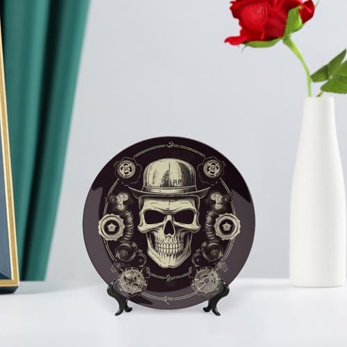 Plato decorativo de cerámica de calavera personalizada con soporte vertical 7