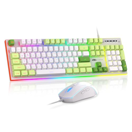 Image of MageGee GT838 Gaming Keyboard and Mouse Combo, 104 Keys RGB Backlit Quiet Wired Keyboards with Number Pad, Metal Panel, Anti-Ghosting, Keyboards Set for Desktop, Laptop, PC, Green