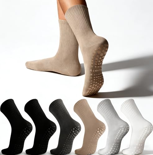 lilisilk 6 Pairs Pilates Socks with Grips for Women-Non-Slip Yoga Socks for Ballet Dance Barefoot Workout Pregnant Crew Socks