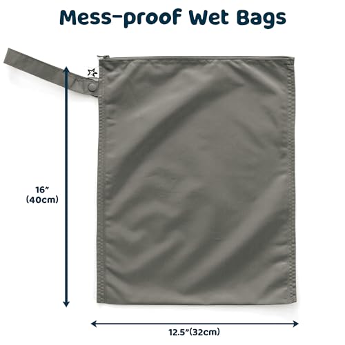 Tiny Twinkle Mess Proof Wet Bags | 2-Pack Reusable Waterproof Wet Bags for Swimsuits | Baby Clothes | Travel & Diaper Bag (Blue, Black Checkers)