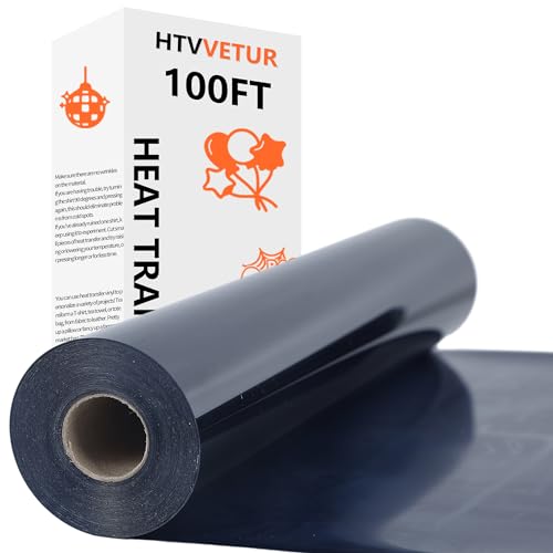 Image of HTVVETUR Black Iron on Vinyl Roll 12 inch x 100ft, HTV Heat Transfer Vinyl, Easy Cut Weed Vinyl for DIY T-Shirt Crafts & Cutting Machines (Black, 100ft)