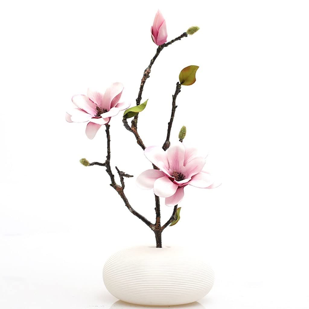 ATAAY artificial flower with pot Orchid Artificial Magnolia Flower and Ceramics Vase Silk Magnolia Flower Bottle Set for Office Home Centerpiece Decor Orchid (A)