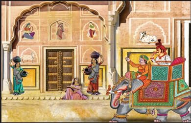 Royal Rajasthani Palace Procession Wall Mural Wallpaper with Elephant & Traditional Art | Indian Heritage Mughal Style Wallpaper for Living Room & Hotel Decor