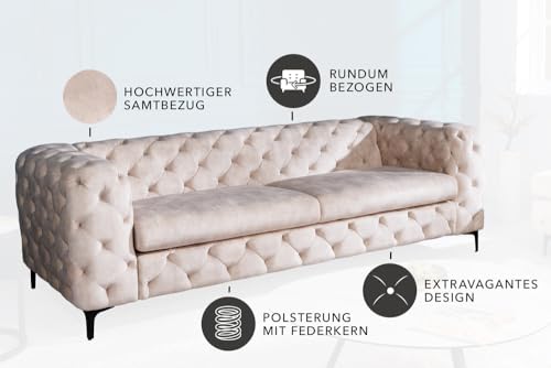 Riess Ambiente Samt Sofa MODERN BAROCK - 235cm - Champagner - 3-Sitzer Chesterfield Design 3er Couch Samtsofa Samtcouch Polstersofa – Bild 7
