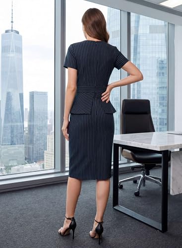 Image of VFSHOW Womens Pleated Crew Neck Peplum Work Business Office Church Bodycon Pencil Sheath Dress