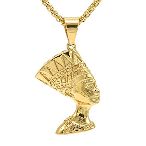 Lax Jewelry Womens Mens Stainless Steel Pendant Necklace, Lion Head, Egypt Queen Nefertiti, Egyptian Eye of Horus in Pyramid, 24 inch Chain