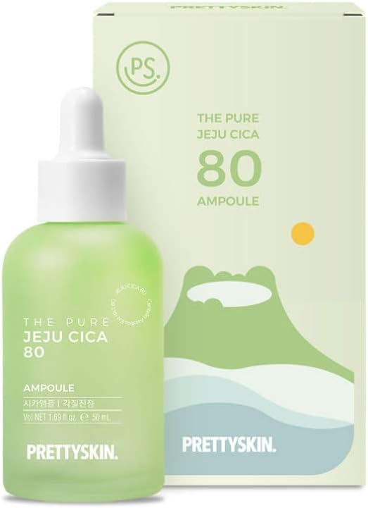 - PRETTYSKIN Jeju Centella Asiatica 80% Soothing Ampoule – Calming Serum for Sensitive Skin with Tea Tree & Flower Complex, Hypoallergenic & Dermatologist Tested 1.69 fl. oz.