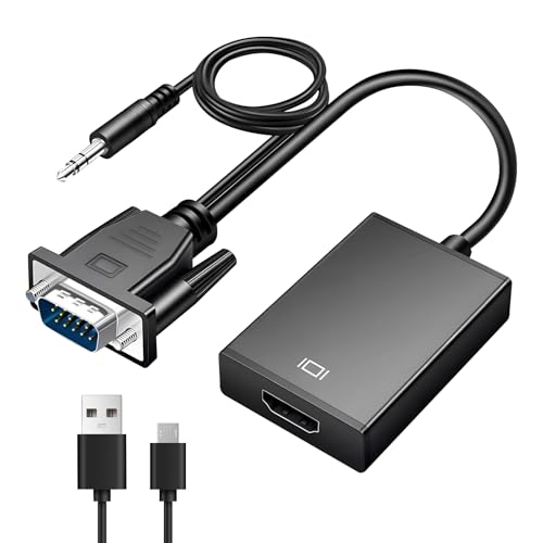 ltteea Adaptador convertidor VGA a HDMI con audio, 1080P VGA macho a HDMI hembra, compatible con Full HD, Plug & Play, incluye cable de audio USB y de 3.5 mm para PC, portátil, monitor de escritorio,