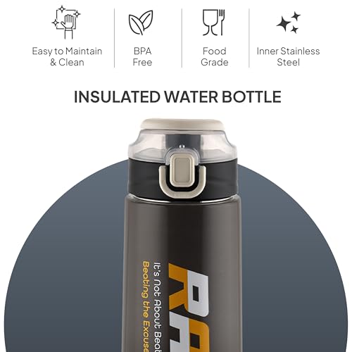 Image of CELLO Puro Steel-X Race Insulated Water Bottle for Daily Use 900 ml Black | Stylish Colorful Easy Press Open Leak Proof Inner Steel Insulated Water Bottle for School, College, Travel, Biking & Office