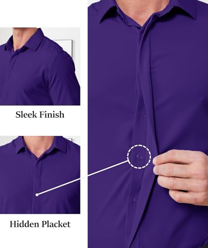 ZITY Mens Hidden Placket Dress Shirts Long Sleeve Button Down Shirt Business Casual Shirts Purple - image 3