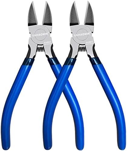 Wire Cutters 2 Pack, 6.5 inch,KAIHAOWIN Flush Cutters Diagonal Cutters Side Cutters Precision Ultra Sharp Spring Loaded Wire Snips Clippers Dikes Cutting Pliers Small for Crafting Jewelry Making,Blue