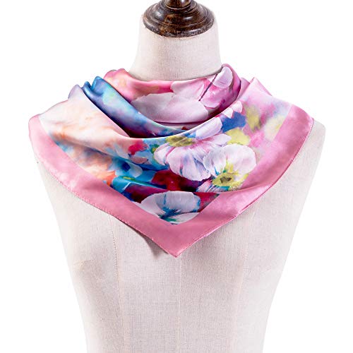 35”x 35” 100% Mulberry Silk Scarf, vimate Gift Box Packed Silk Head Scarf for Women