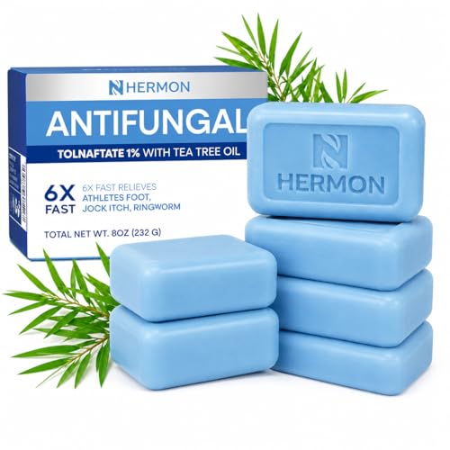 Image of Hermon Antifungal Soap with Tea Tree Oil: Antifungal Bar Soothing Care & Relief of Itchy for Ringworm Jock Itch Athletes Foot - Body & Face Wash (3-Pack (6 Bars Original Tea Tree))