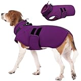 IECOii Winter Dog Coats for Large Dogs, Dog Snow Jacket with Built in Collar & Reflective Strips, Warm Windproof Fleece Dogs Jacket for Cold Weather, Adjustable Easy On Pet Snowsuit, Purple - XL