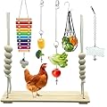 KIEYYRYT 6 Packs Chicken Toys for Coop Accessries, Chicken Swing Toys for Chicken Hens, Chicken Xylophone Toys and Mirror, Vegetable Hanging Feeder, Veggies Skewer