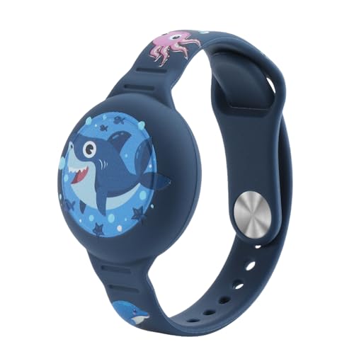 NATOSU Pulsera Airtag impermeable para niños, ajustable, diseño de dibujos animados de tiburón lindo oculto, soporte para etiquetas de aire, silicona antipérdida, pulsera GPS para niños pequeños