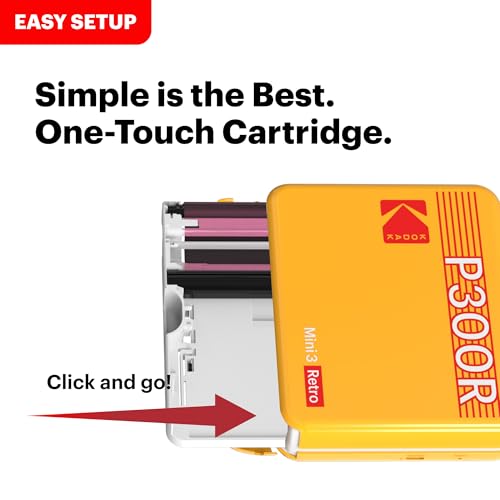 KODAK Mini 3 Retro Portable Photo Printer - White, Compatible for iOS, Android & Bluetooth Devices, Real Pho (Printer + 8 Sheets, Yellow)