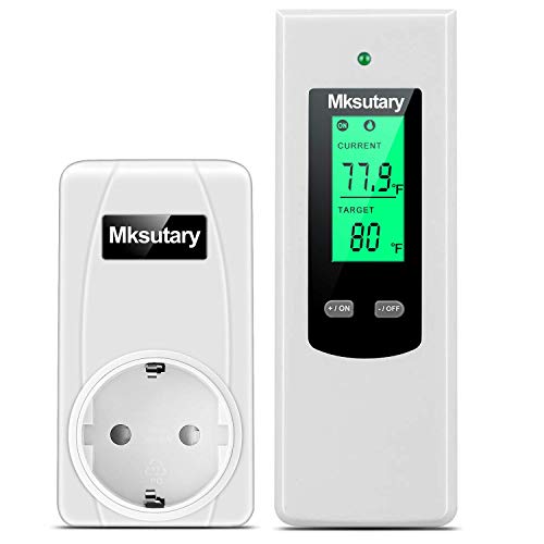 Preisvergleich Produktbild Thermostat Heizung, wireless Raumthermostat Digital mit Steckdose, Steckerthermostat mit Fernbedienung LCD-Display Temperatursensor und Memory-Funktion heizung & kühlmodus