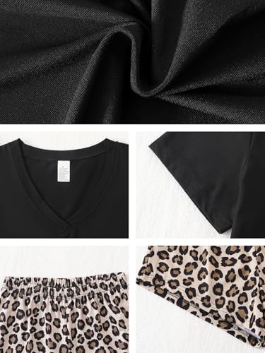 Image of VENTELAN Pajama Set For Women Cute PJS Summer Short Sleeve Shorts Sleepwear