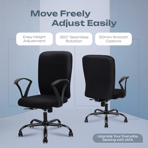 Image of IAFA FURNITURE Mavro Office Chair, Mid Back Upholstery Ergonomic Home Office Desk Chair with Fixed Armrests & Spacious Cushioned Seat | Heavy Duty Metal Base (DIY) (Black)