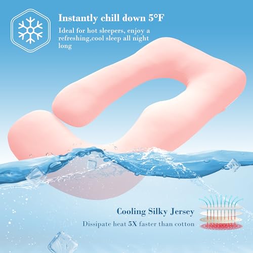 Image of Cute Castle Cooling Cover Pregnancy Pillows, Soft U-Shape Maternity Pillow with Removable Cover - Full Body Pillows for Adults Sleeping - Pregnancy Must Haves - Jumbo 57 Inch - Pink