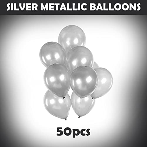 Image of Party Propz Silver Balloons for Decoration - 50Pcs Metallic Silver Balloons | Balloon for Birthday | Metallic Balloon for Decoration (Latex)