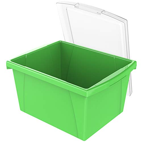 Image of Storex 4 Gallon Storage Bin with Lid - Plastic Classroom Organizer for Books and Supplies, Green, 6-Pack (61408C06C)