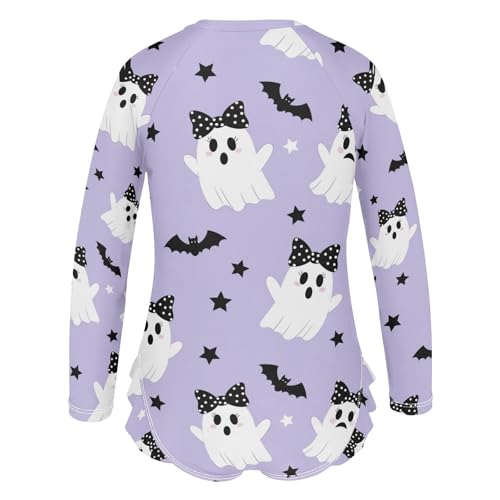 Cute Ghosts with Bows Flying Girls Rash Guard Swimsuits Long Sleeve One Pieces Bathing Suit UPF 50+ Zipper Swimwear3