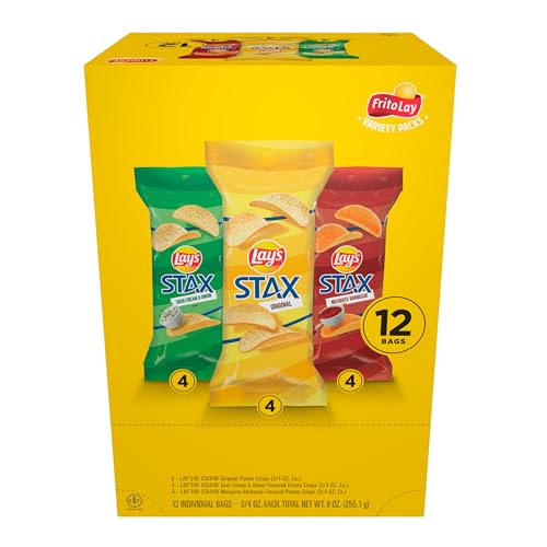 Lay’s Stax Potato Crisps Chips, Variety Pack, Gluten Free, 0.75 Oz Canisters, 12 Pack