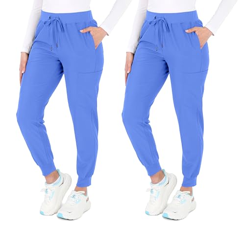 Image of READY SET SCRUBS - Scrub Pants for Women - 2 Pack - Cargo Jogger Pants Set with 8 Pockets - Yoga Waistband - Soft & Stretchy