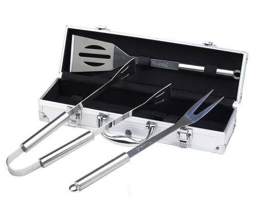 Juego De Herramientas Para Asar Ala Parrilla 3 Utensilios De Aluminio, Con Estuche De Aluminio, Material: Aleación De Aluminio, Material De La Caja: Aleación De Aluminio