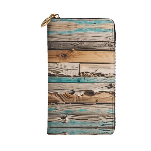 Women's Long Cash Wallet, PU Leather Elegant Clutch Change Purses with Zipper, Travel, Gifts (Beach Wood Picture Print)2