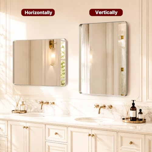 Image of Kosmonia 40x30 Inch Rounded Rectangle Bathroom Vanity Mirror