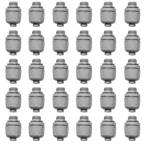 HDHAODA Conduit Connectors 1/2 Inch Liquid Tight Connector NPT Non-Metallic for PVC Electrical Flexible Conduit Fittings 180 Degree Straight UL Listed for Home Outdoor Tubes Tools Grey (30-Pack)