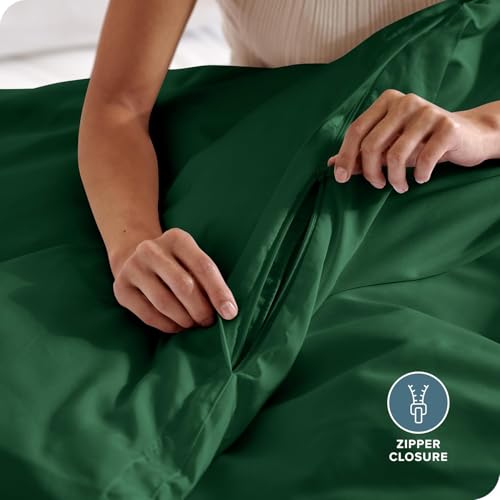Image of Viewstar Premium Cotton Duvet Cover, Single Size 60x90 Inches, 300 Thread Count, Ultra-Soft, Wrinkle-Free, Cotton-Quilt /Comforter Zipper Cover (Dark Green)