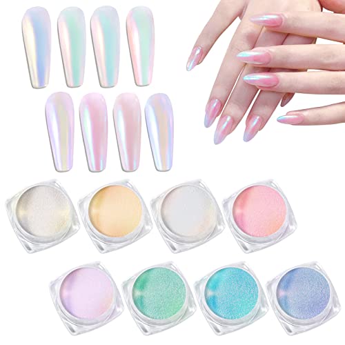 Laza Mermaid Pearl Chrome Nail Powder, 8 Colors Metallic Mirror Effect Pigment, Iridescent Aurora Nail Glitter Dust Kit For Gel Nail Art Decoration, Resin Craft, Gifts - Sweet Candy #TOP23