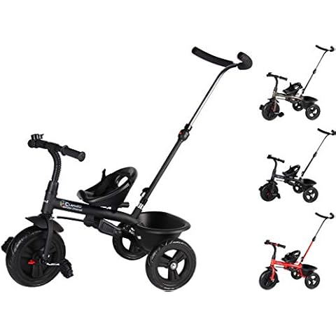 Clamaro 'Buttler Basic' 2in1 Kinder Dreirad ab 1 Jahr mit lenkbarer Schubstange, mit flüsterleisen Gummireifen, Vor- und Rücklauf, Kinderdreirad für Jungen und Mädchen - Schwarz matt Cover