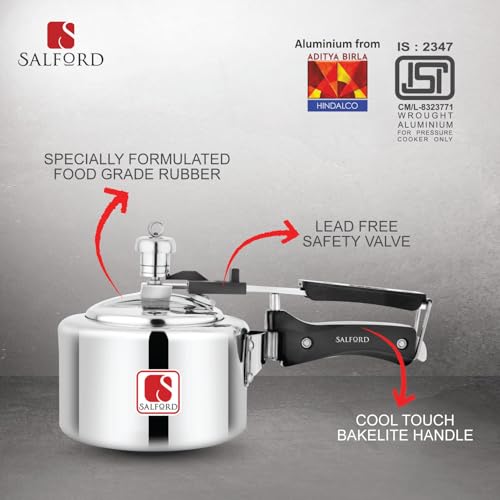 Image of Salford Pressure Cooker Inner Lid 1 Litre | Aluminium Mini Cookers Manual Kitchen Must-Have Cookware Pots & Pans | ISI Certified | Fast & Safe Healthy Cooking | Induction & Gas Stove Compatible