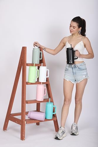 Image of House of Quirk 1500ML Stainless Steel Mug Tumbler with Handle & Straw Lid - Large Water Bottle for Men & Women (Merry Blue)