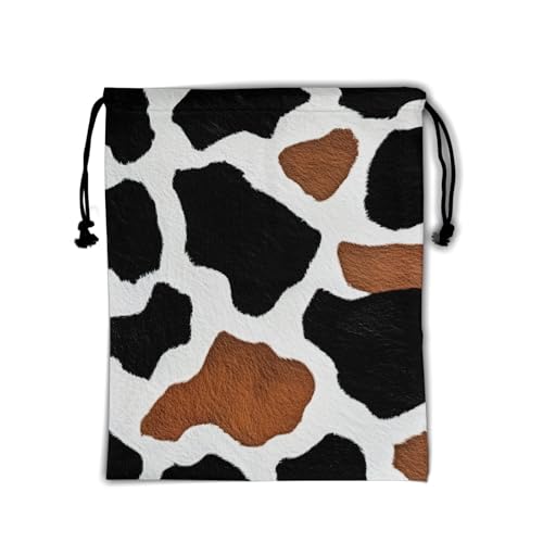 Image of Nerxy Black Cow Gymnastics Grip Bag - Brown Cowhide Grip Bags for Gymnastics Mini Gym Bag Animals Print Drawstring Storage Pouch Adjustable