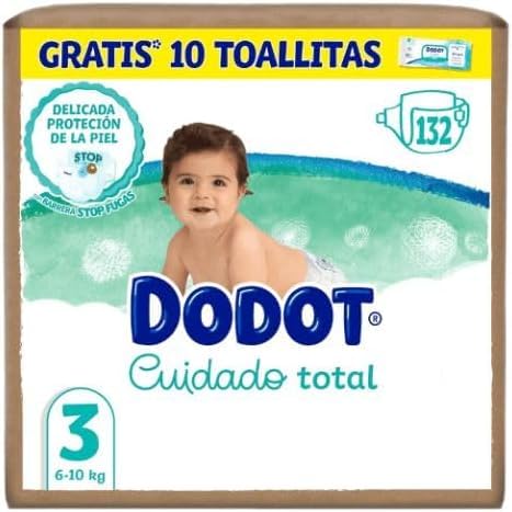 Dodot Babywindeln, volle Pflege, Größe 3 (6-10 kg), 132 Stück + 10 Tücher | Zarter Schutz für die Babyhaut, inklusive 10 Aqua Pure-Tücher, tägliche Weichheit
