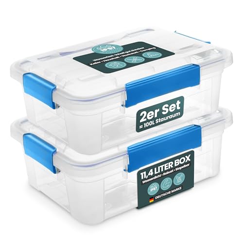 Kreher® Aufbewahrungsbox 11,4 Liter mit Deckel – wasserdicht & staubdicht, transparent & stapelbar, BPA- & schadstofffrei, robuste Kunststoffbox mit...