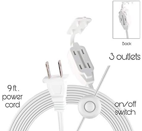 Extension Power Cord with Switch On/Off and 3 Electrical Power Outlets with Hand/Foot Switch, 9 Feet 16 AWG 13 amps, 1625 watts, UL Listed by ClearMax (White)